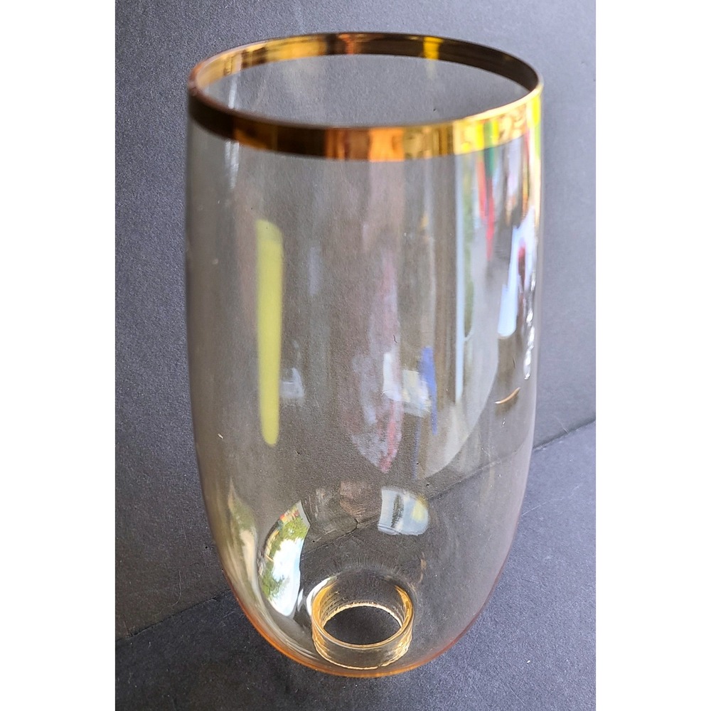 Vintage Amber Gold Rim Hurricane Glass Lamp Chimney Shade Replacement 9.25 Inch